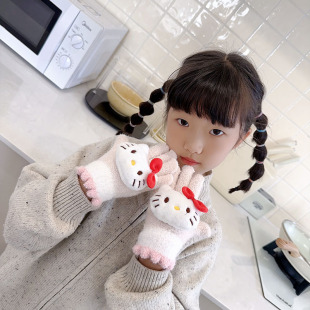 Cartoon Cute Children's Gloves for Boys and Girls, Split-Finger Knitted Gloves for Students, Fingerless Writing Baby Full-Finger Gloves