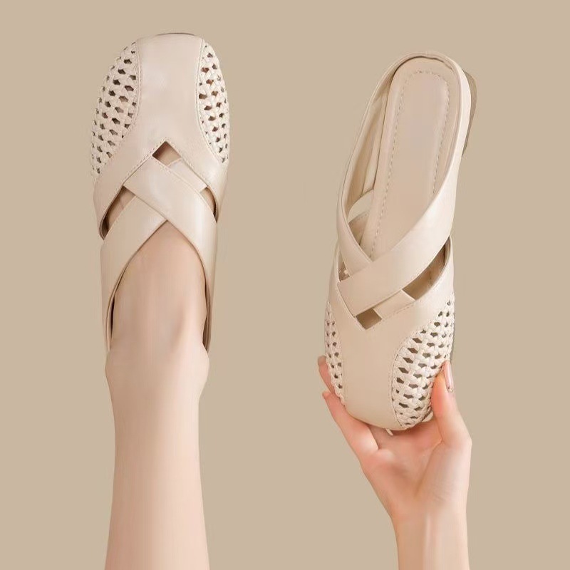 2025 New Height-Increasing French Woven Hollow-Out Mule Slippers for Women, Stylish Cross Fashion Influencer Sandals