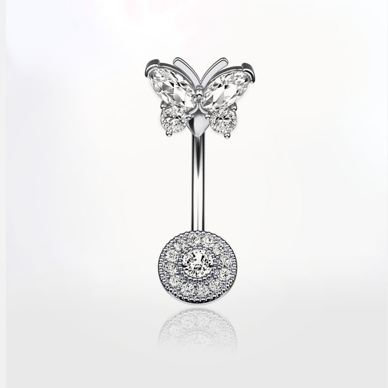 Popular amazon mariposa bajo ronda zircon ombligo anillo ombligo uñas cuerpo piercing joyería ombligo hebilla mariposa