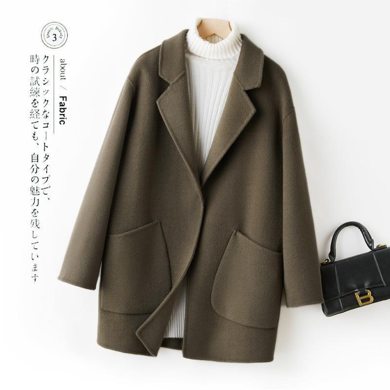 2023 new pure wool suit collar loose double-sided tweed coat women's mid-length elegant versatile thick coat