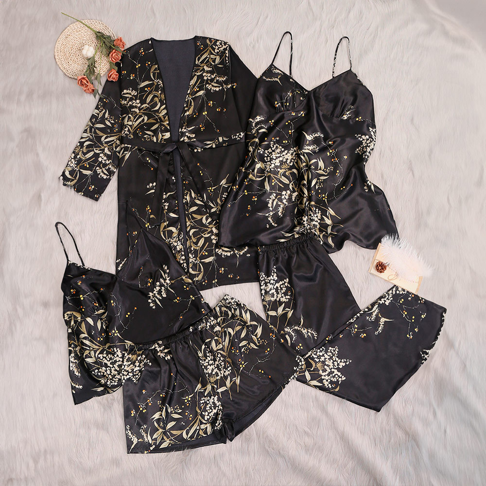 Cinco piezas Yaoting nuevo pijama de tamaño grande mujer delgada impresión pijama de cabina pantalones cortos ropa para el hogar 22064