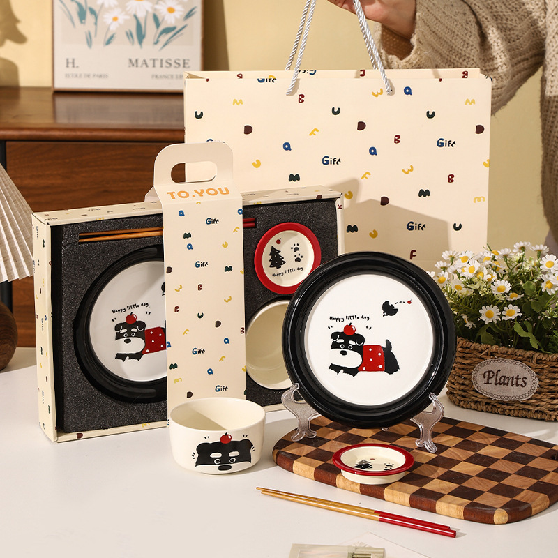 Schenery Small Baking Dishes and Dish suit Valentine's Day Gift Couple's Household Dinner Plate High Color Value Tableware Accompanying Gift