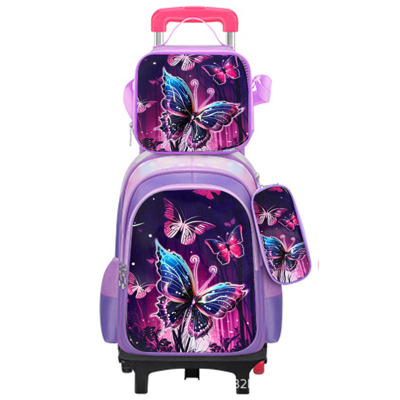 Nuevo bolso escolar impermeable de cuero brillante expandido para niños transfronterizos, carrito, bolso escolar de tres piezas para estudiantes, mochila de dibujos animados