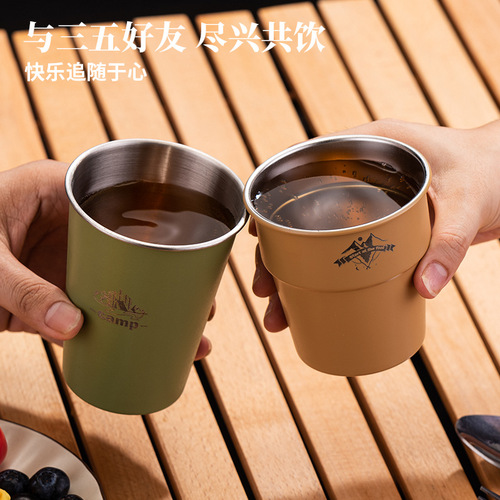 One piece drop shipping camping tableware single layer coffee 304 stainless steel outdoor cup ins style simple portable camping cup