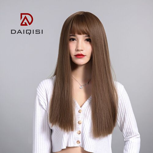 Oushuo Full Head Wig for Women - Long Straight Human Hair with Natural Air Bangs - Factory Wholesale