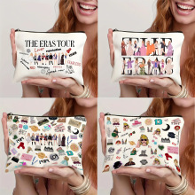 跨境亚马逊希音爆款泰勒斯威夫特图案防水亚麻双面印花化妆包女士