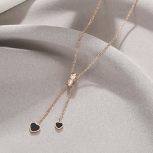 新品玫瑰金色钛钢项链女流苏爱心防褪色抖音同款颈链不锈钢饰品