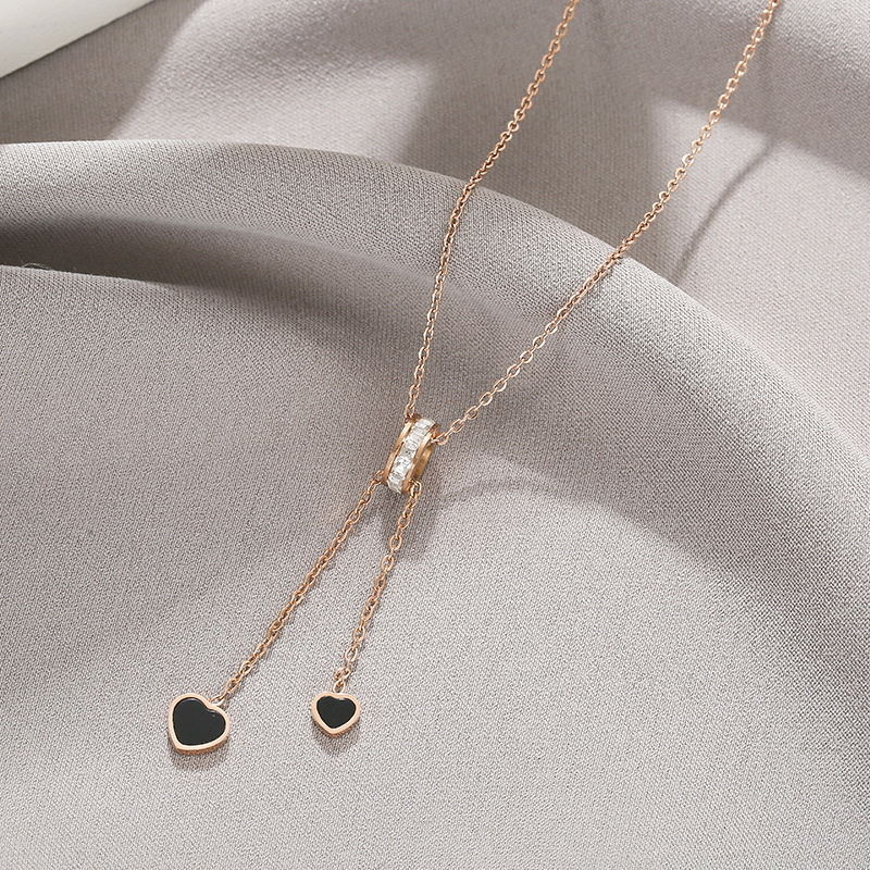 新品玫瑰金色钛钢项链女流苏爱心防褪色抖音同款颈链不锈钢饰品