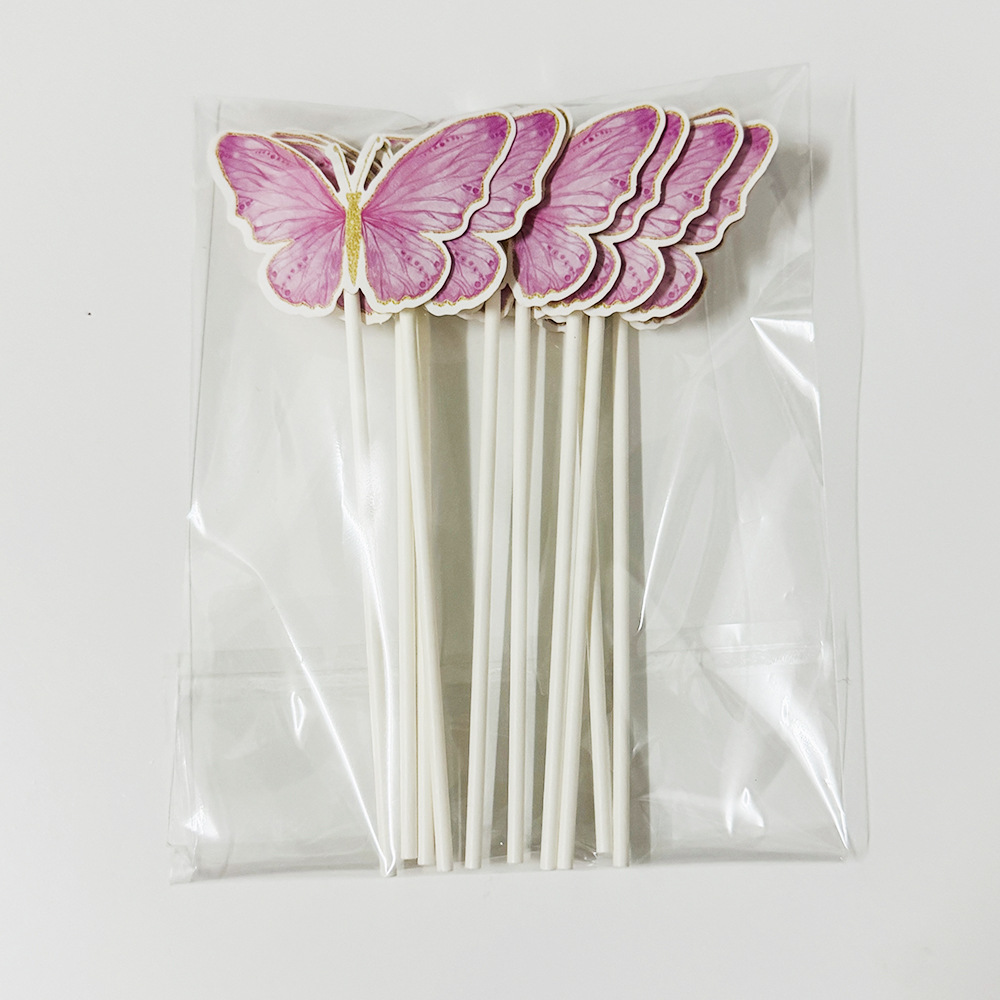 Lugar de fábrica al por mayor decoración creativa de pasteles de fiesta plug-in marca de mariposa con decoración de postres venta caliente transfronteriza