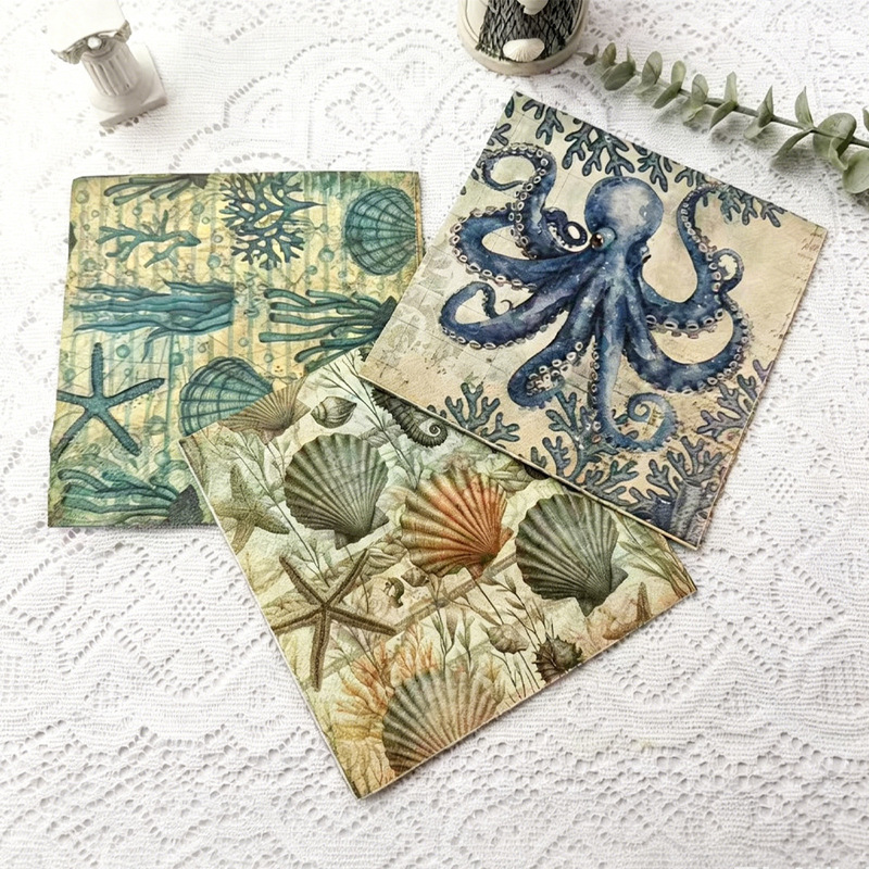 Octopus Coral Shell Disposable Decorative Paper Napkins Cross-Border Style Summer Picnic Seaside Wedding Table Decoration Napkins