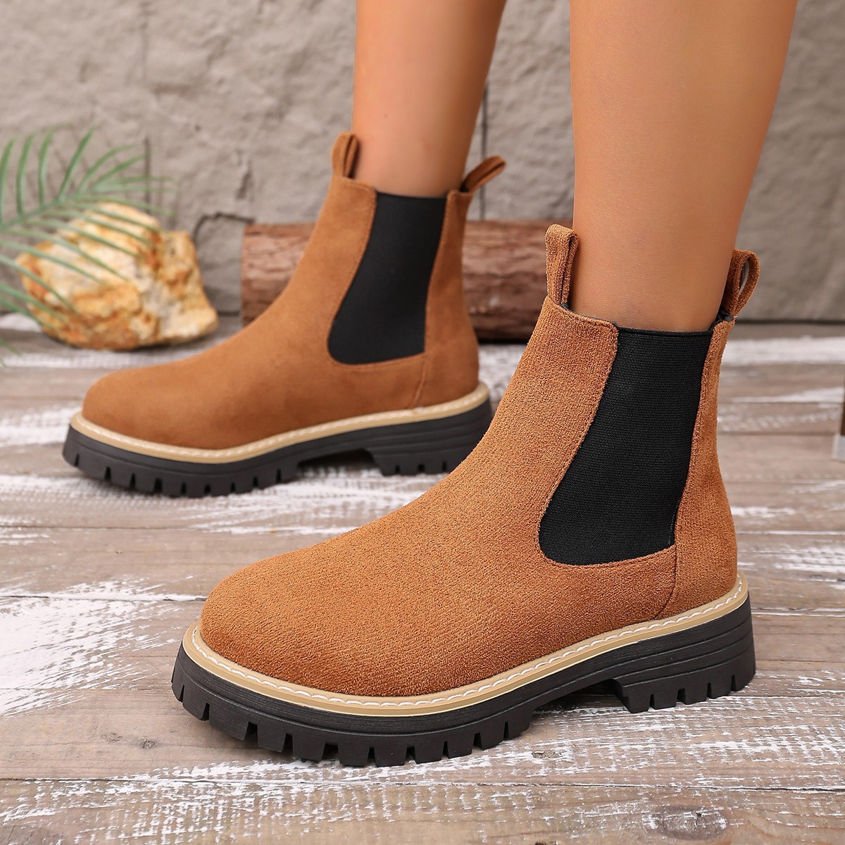 Zapatos de algodón de mujer procesamiento personalizado calentamiento de mujer cabeza redonda de moda botas Chelsea botas de suela gruesa versátiles botas Martin
