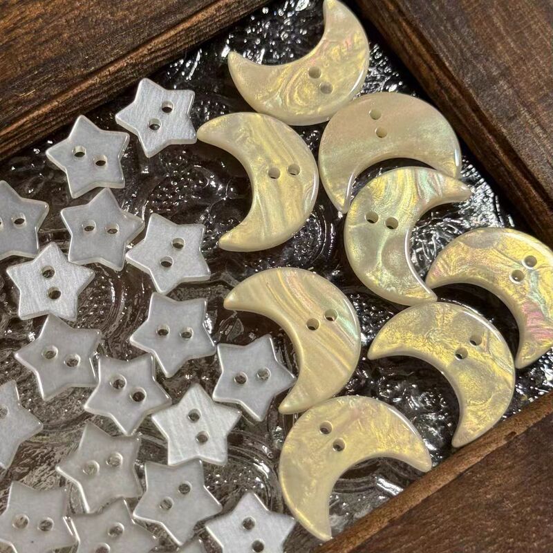 Semi-Transparent Five-Pointed Star Buttons, Pearlescent Moon Buttons, Clothing Accessories, Handmade Hair Ties, Decorative DIY Accessories