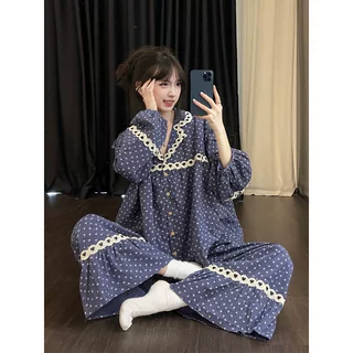 爱心蕾丝拼接碎花睡衣女士2026秋季新款长袖长裤家居服套装可外穿