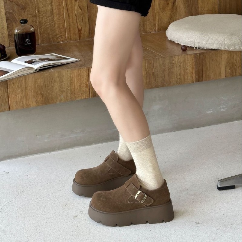 牛皮厚底勃肯鞋女2025新款春秋圆头小个子松糕底增高真皮百搭单鞋|undefined