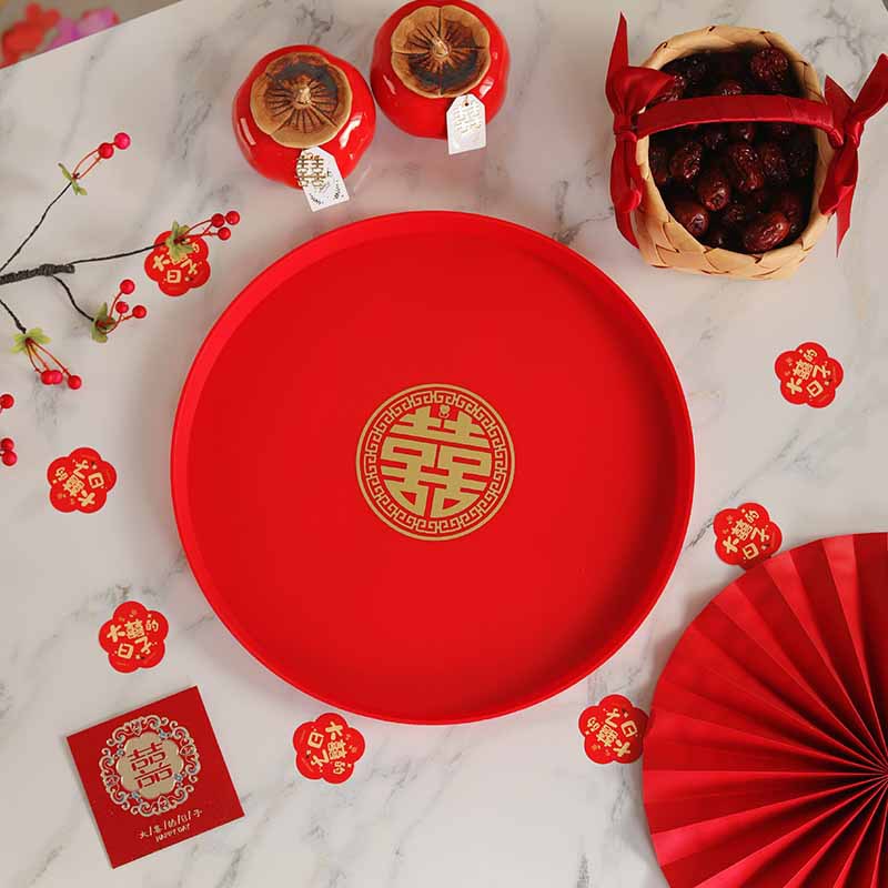 Wedding Fruit Basket Gourmet Candy Plate, Wedding Room Red Festive Wine and Tea Serving Tray, Comprehensive Wedding Celebration Supplies