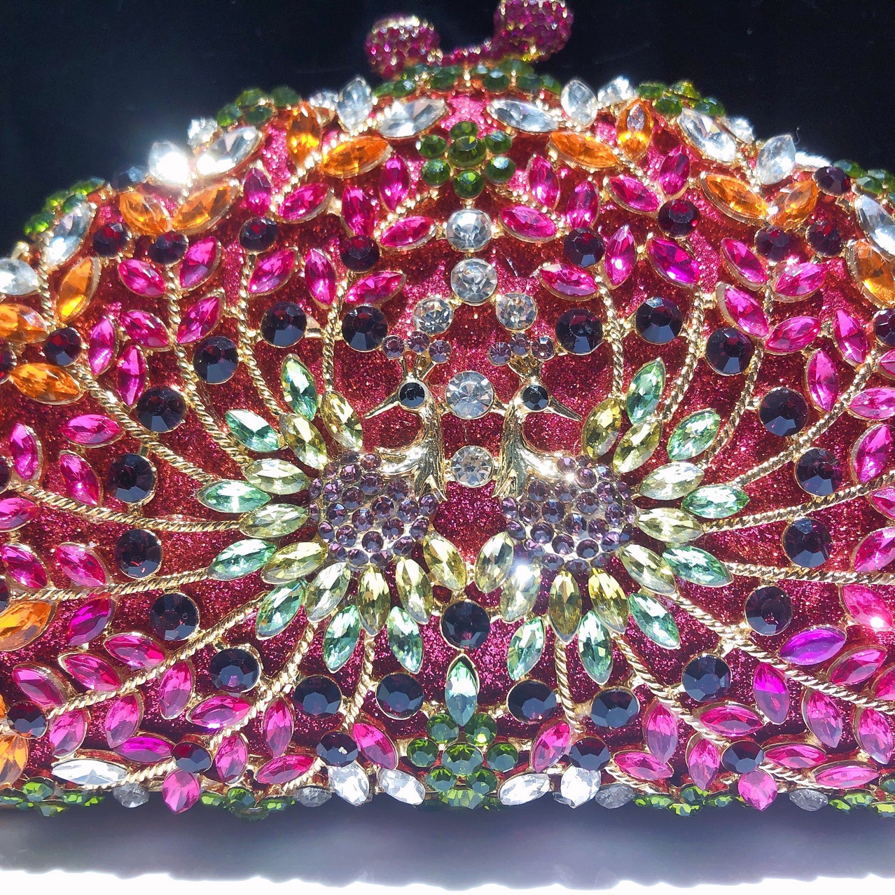Túi cầm tay Peacock đính kim cương dạ hội — Màu cam chi tiết 3