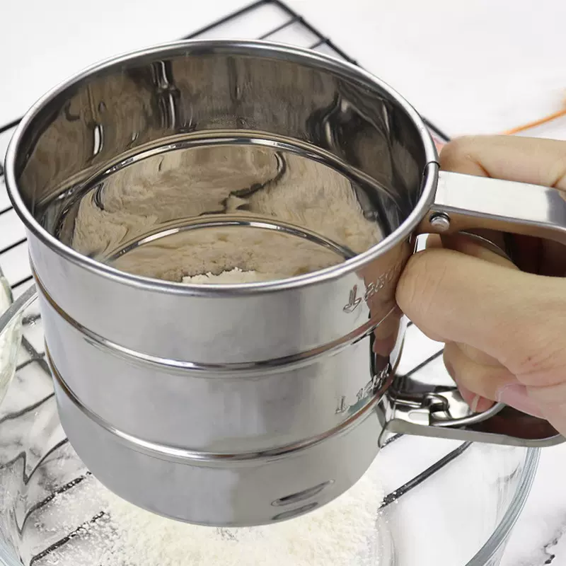 不锈钢筛粉器 24目250ml手摇弹力手持小号糖粉筛网圆形细密滤粉器