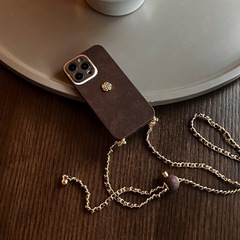 美拉德小香風山茶花適用蘋果14手機殼15pormax斜挎iphone13斜挎11