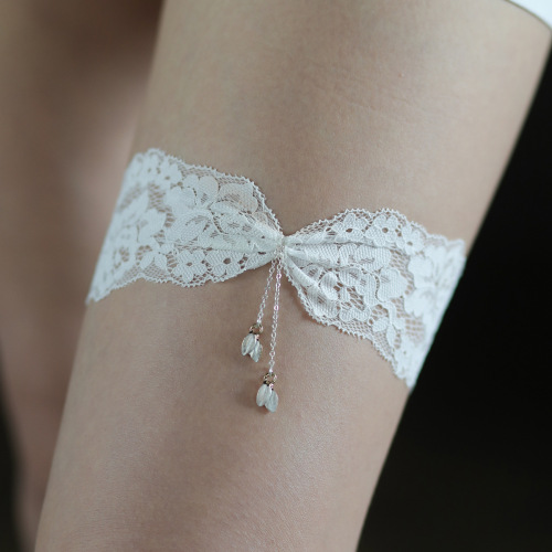 LR027 Handmade Sexy Elastic Leg Ring White Lace Tassel Pendant Bridal Wedding Garter Retraction Wholesale