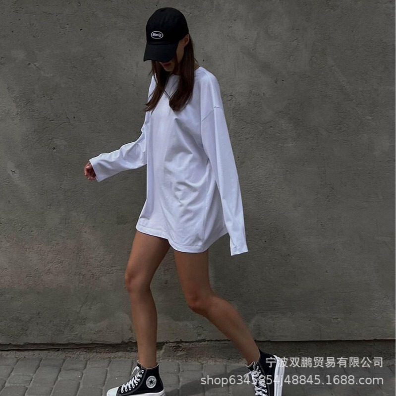 2026 Spring and Autumn New Style Solid Color Long Sleeve T-Shirt for Women, European and American Cross-Border Hot Selling Bf Style Extended Pure Cotton Top 3317A 2026 Spring and Autumn New Style Solid Color Long Sleeve T-Shirt for Women, European and American Cross-Border Hot Selling Bf Style Extended Pure Cotton Top 3317A