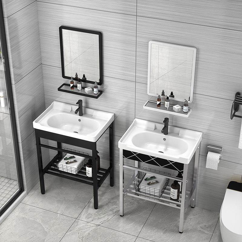 Small Ceramic Washbasin Stainless Steel Bracket Washbasin Bathroom Balcony Outdoor Floor-Standing Washbasin Home