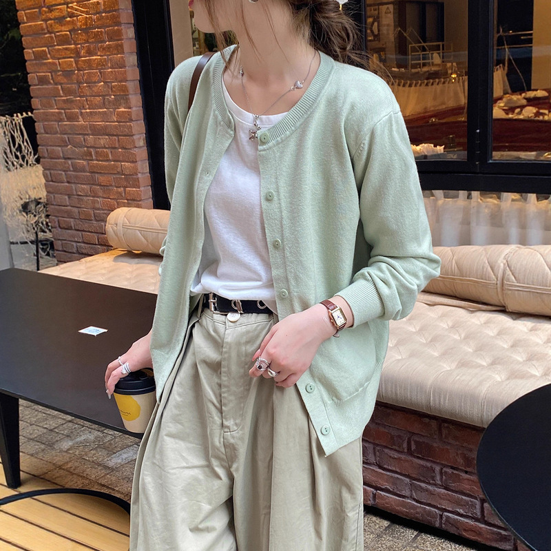 Ready-Made Long-Sleeved Sweater Jacket for Women, New Korean Style, Loose and Slim, Outer Sweater Cardigan Top