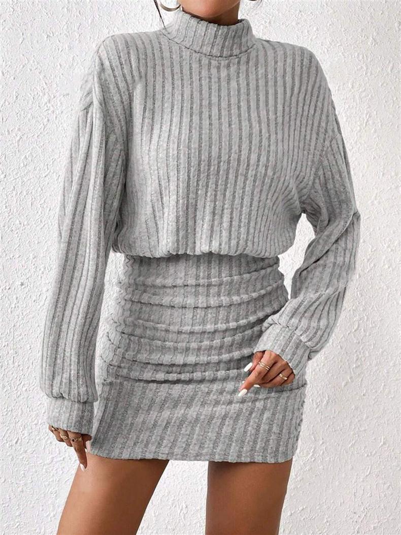 GraceChic Cross-Border European And American 2025 Autumn Winter New Bodycon Long Sleeve High Neck Ribbed Knitted Sexy Dress_voghion.com