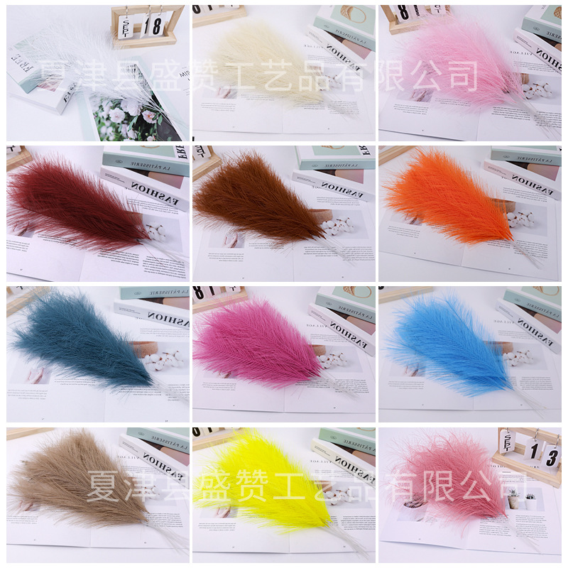 跨境户外人造蒲苇彩色羽毛花装饰婚庆拍摄道具潘帕斯草仿真芦苇草