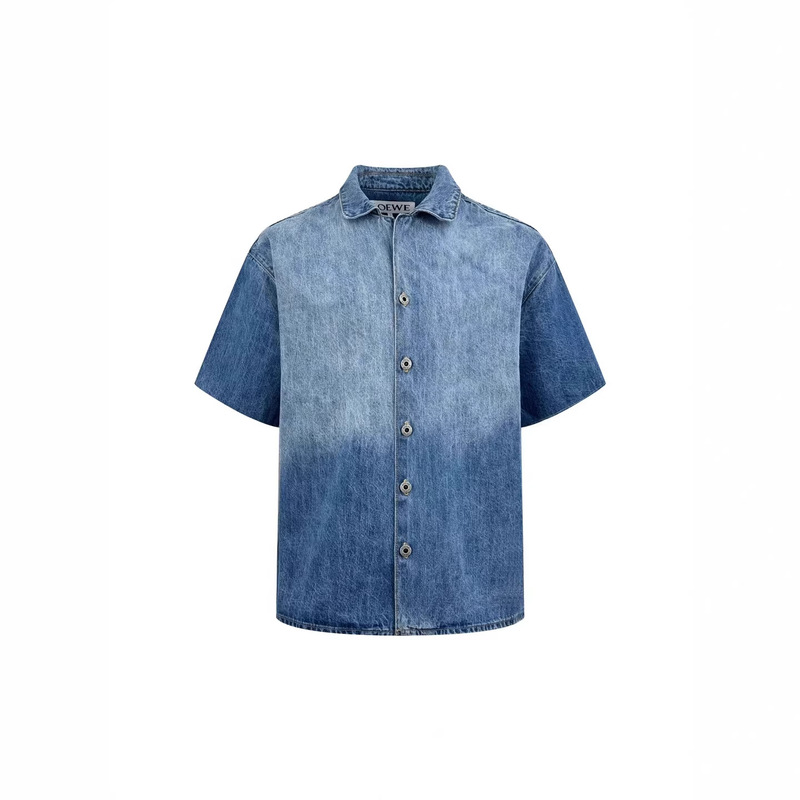 2025Loe's Correct Version of the Denim Short-Sleeve Shirt, Unisex, Blue, Loose Fit 2025Loe's Correct Version of the Denim Short-Sleeve Shirt, Unisex, Blue, Loose Fit