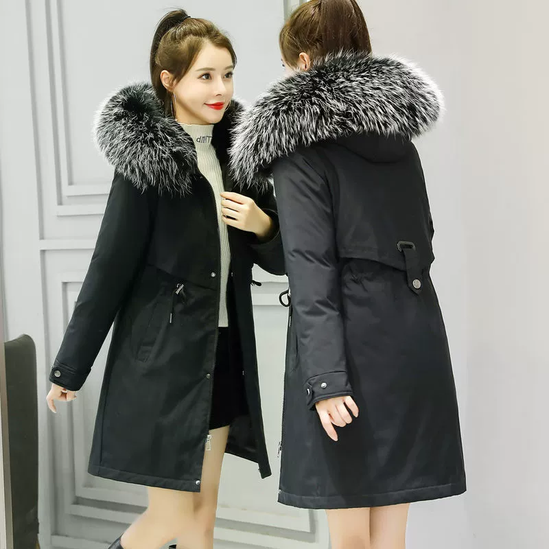 Winter long warm down jacket with down, mid-length