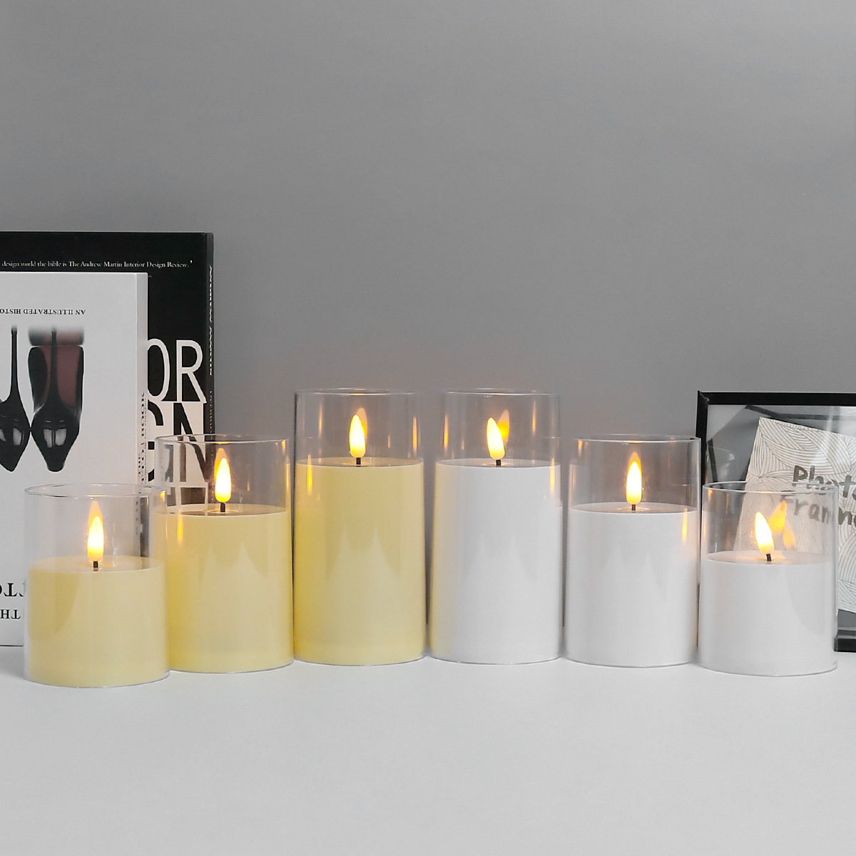 Vela electrónica LED de simulación de plástico sin humo vela gris taza de cera Navidad ambiente de boda diseño de luz de vela