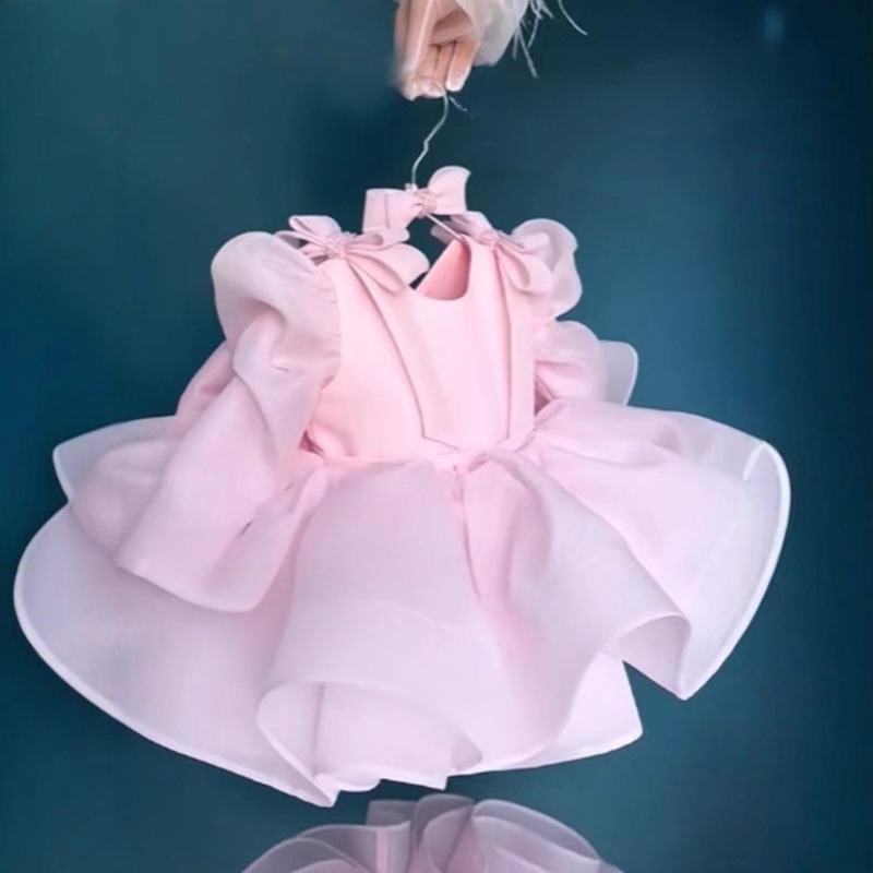 Abito da principessa rosa per il primo compleanno, con fiocco, perfetto per bambine da 0 a 3 anni, in poliestere. 【Pre-ordine | Spedizione in 15 giorni】_voghion.com