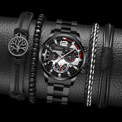 Fashion Business Day-Date Calendar Watch Wholesale Personalized Men's Steel Strap Business Cross-Border Set