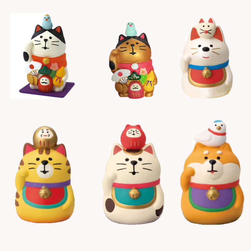 일본 ZAKKA 식료품 INS 크리 에이 티브 선물 미니 Wanfu 행운의 고양이 장식품 수지 미니어처 수지 작은 장식품