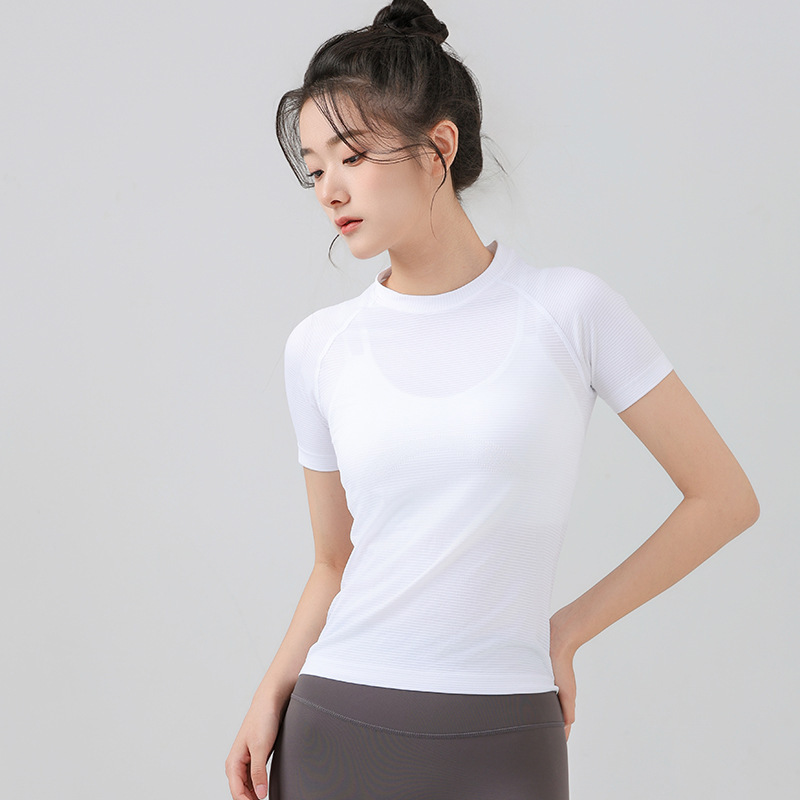 2024 Spring and Summer New Sports Fitness Short-sleeved Quick-drying Yoga Suit Running Training Top Tight Slim T-shirt