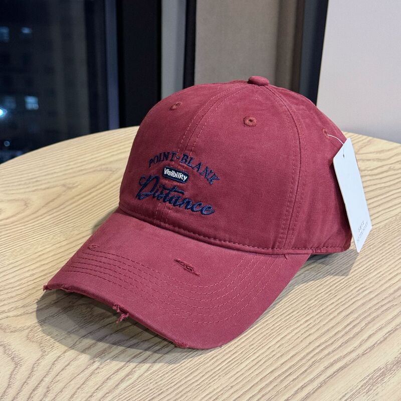 韓国版のネットセレブの穴あき文字刺繍野球帽、ファッショナブルで多用途なウォッシュドひさしキャップ、春夏旅行用サンハット、トレンディ|undefined