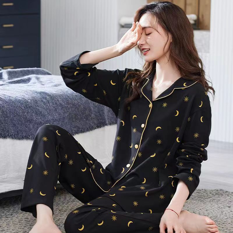 Pijamas de manga larga para mujer primavera y otoño 100% algodón Primavera y otoño para mujer traje de dos piezas para el hogar 2023 Nuevo