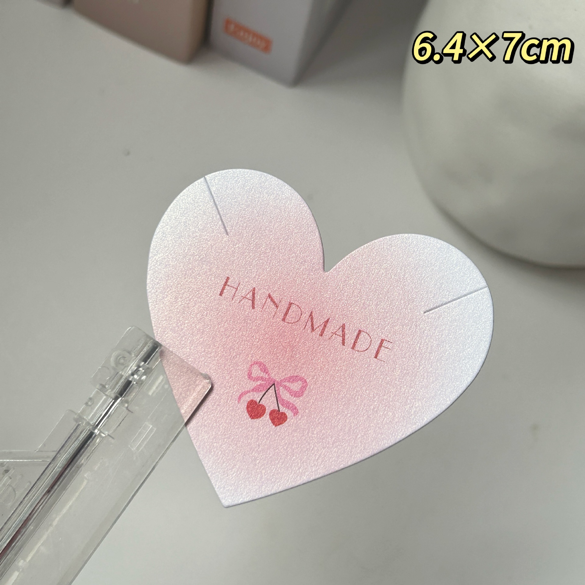 Pearlescent pink cherry 6.4x7cm; spot jewelry card