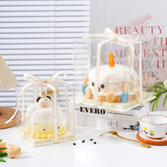 過年3/4/5/6寸透明方形手提蛋糕盒爆漿慕斯簡約生日蛋糕包裝盒