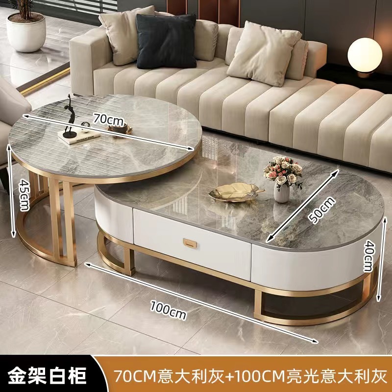 Mesa de centro de pizarra de roca, sala de estar para el hogar, lujo ligero, moderno y simple 2025 nueva mesa de té, mesa de centro de tamaño pequeño de red ovalada