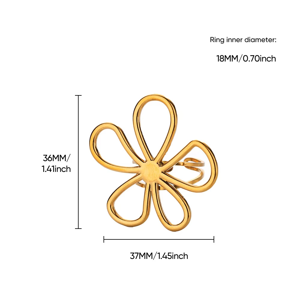 PVD Coated Real Gold Plated Flower Floral 304 Stainless Steel Elegant Lady Waterproof Non Tarnish Weekly Rings Open Rings display picture 5