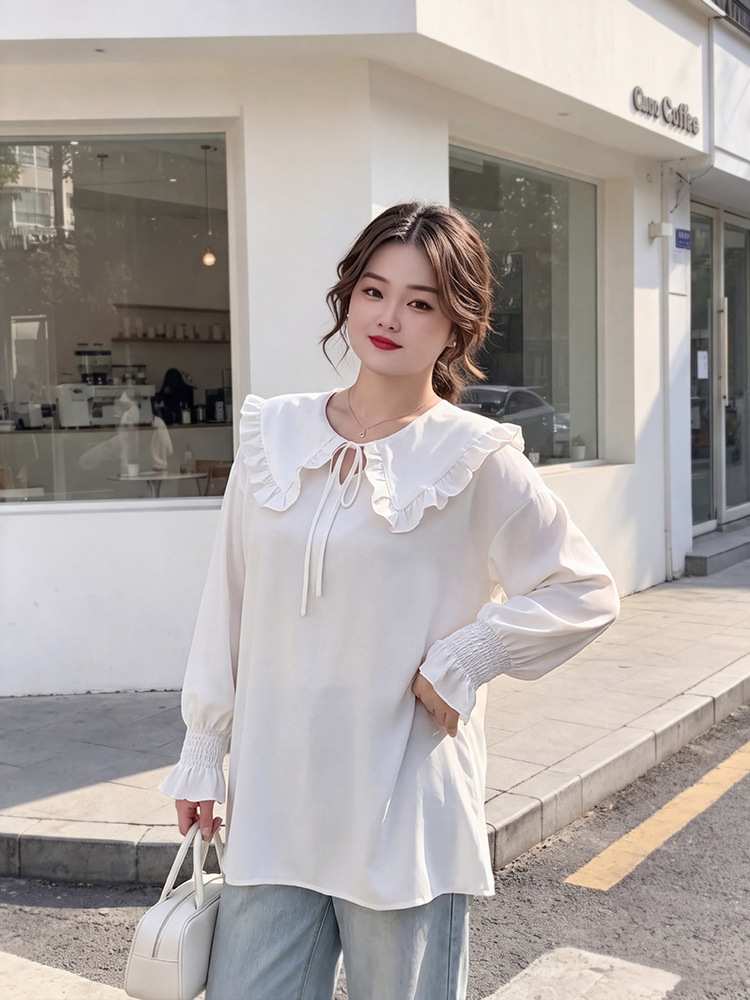 65-160kg Plus-Size Women's French-Style Doll Collar Shirt for Spring and Autumn, Loose-Fitting Inner Top for Slightly Chubby Women 65-160kg Plus-Size Women's French-Style Doll Collar Shirt for Spring and Autumn, Loose-Fitting Inner Top for Slightly Chubby Women