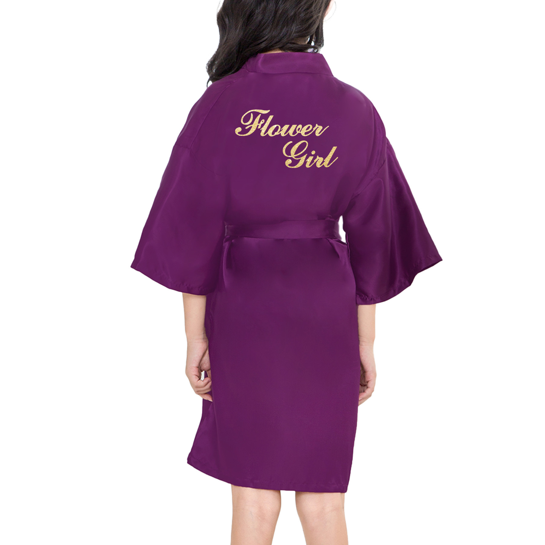 Vestido de Novia para Niña, Color Sólido, con Estampado Dorado, Estilo Cardigan, para Bodas