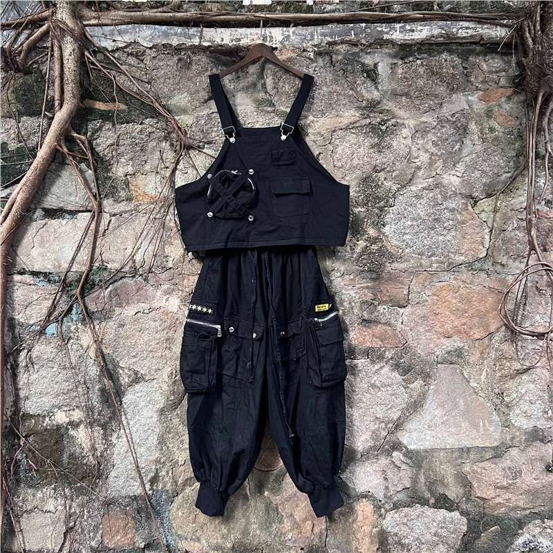 Marca de moda tailandesa 2026 primavera y otoño nueva moda personalidad chaleco sin mangas multi-bolsillo jeans conjunto suelto