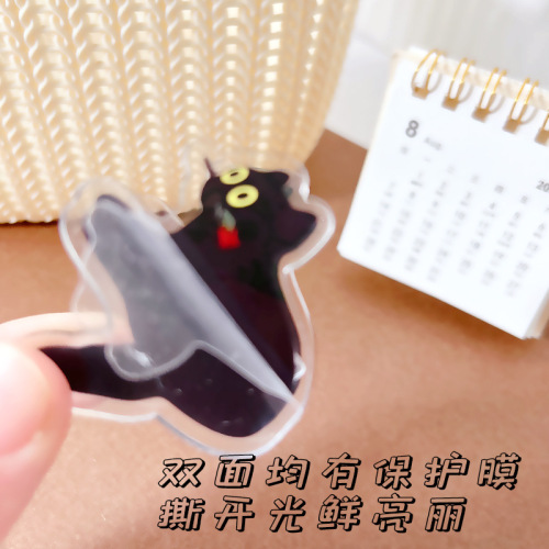 Acrylic Anime Big-Eyed Small Black Cat PP Clip Multifunctional Peripheral Cartoon Cute Folder Student Book Clip Wholesale