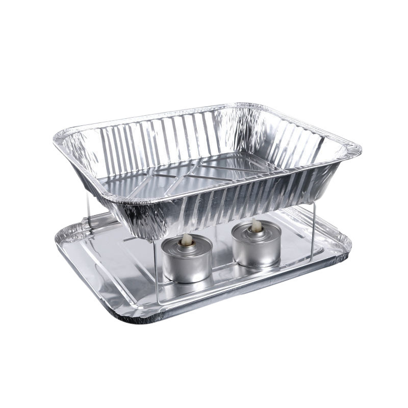 Caja de embalaje autocalentable con tapa de cinturón de pescado a la parrilla comercial, caja de papel de estaño de papel de aluminio grueso grande desechable rectangular