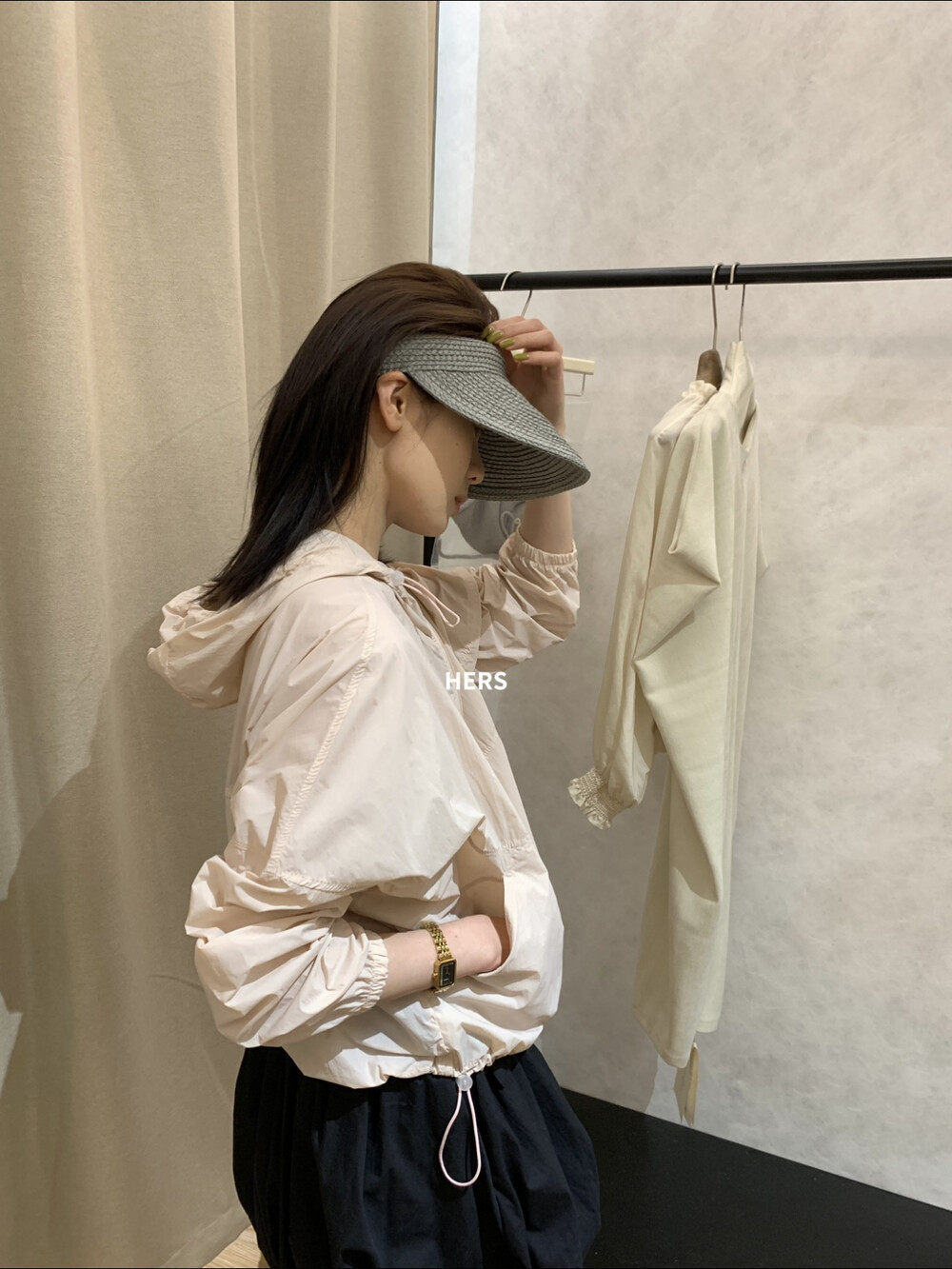Áo khoác chống nắng nữ mũ liền tay ngắn phong cách tối giản — màu hồng, xanh lá cây chi tiết 12