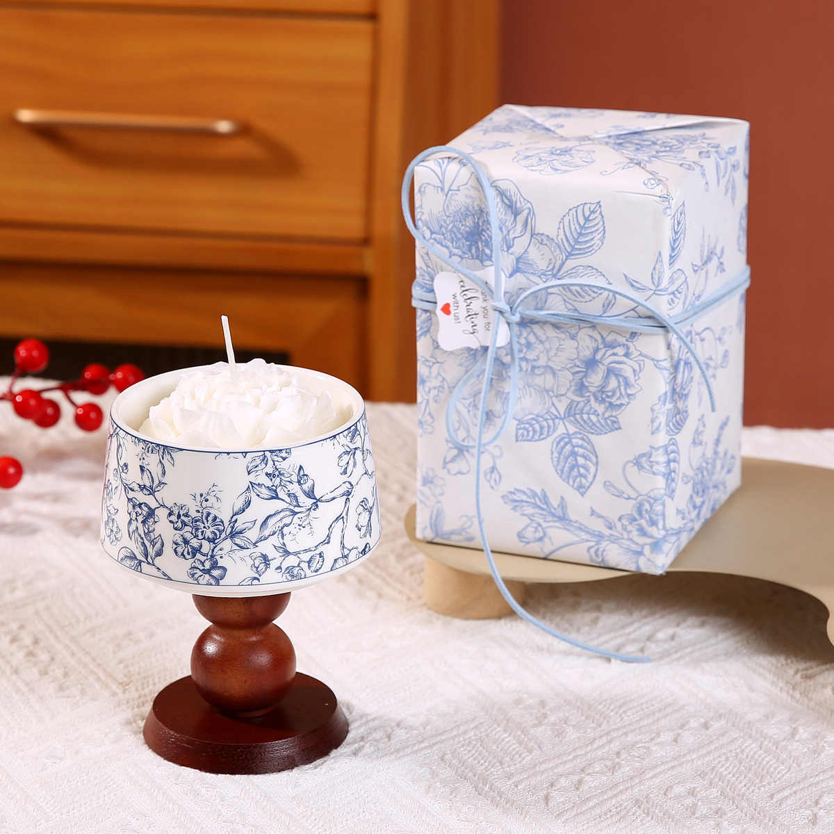 Bougie parfumée française élégante avec diffuseur en bois déco_voghion.com