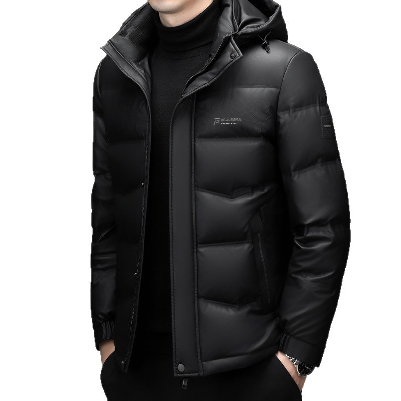 Haining abajo chaqueta de los hombres de media longitud solapa piel integrada de los hombres chaqueta de cuero casual abrigo para papá