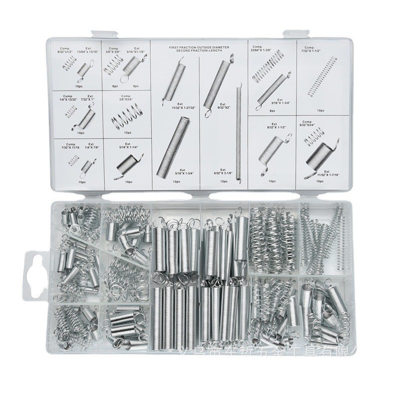 200PCS弹簧圆柱压簧组合套装pp塑料盒装加工伸缩拉簧高弹性带钩